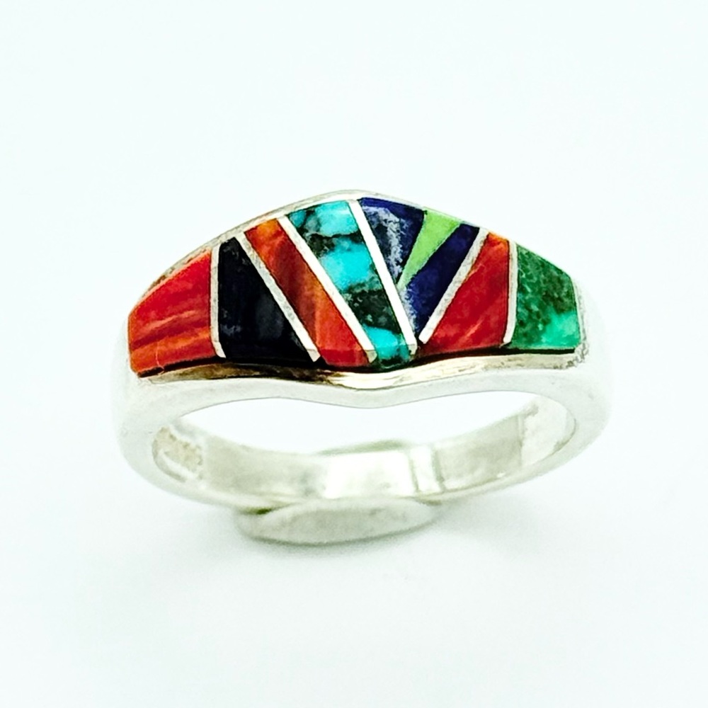 TSF 925 Touch of Santa Fe Sterling Silver Multi Stone Inlay Ring - Signed RL